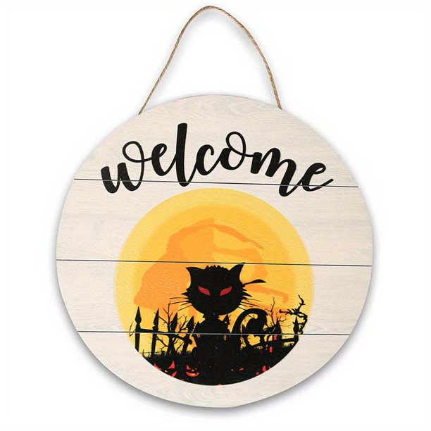 Halloween Wooden Doorplate Hanger New Pumpkin Black Cat Ghost House Bat Party Scene Decoration