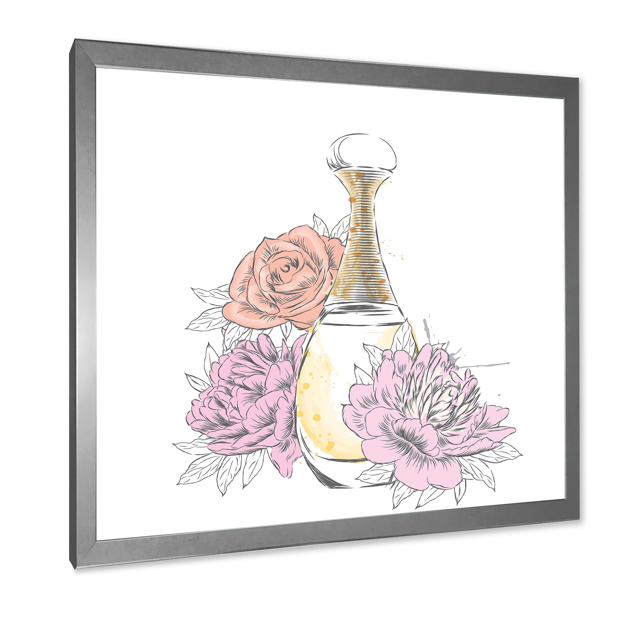 Designart 'Bouquet of Flowers and Perfume Bottle I' Traditional Framed Art Print