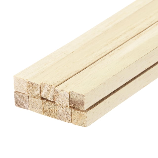 Palitos de madera cuadrados, 10"x0.5"x0.5" varilla sin terminar de madera dura, palitos de artesanía para manualidades DIY, 10 piezas