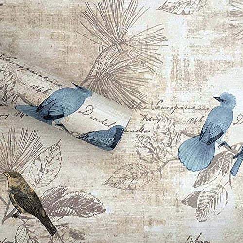 Lependor Decorative Wallpaper SelfAdhesive Wallpaper Retro Style Printed Stick Paper Easy to Apply Peel and Stick Wallpaper… (Bird, 0.45 x 10 m)