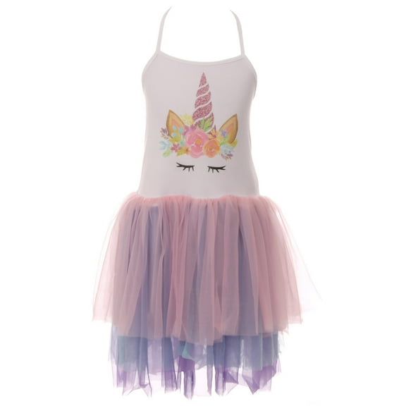 Toddler Girls Unicorn Glitter Tutu Tulle Birthday Party Flower Girl Dress White Pink 2T XS (P800196P)