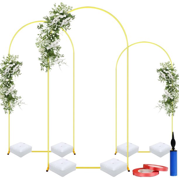 Juego de 3 Soporte de Arco de Fondo Marco de Metal Estable para Boda Kit Estructura Arco con Base Rellenable Metálico para Globos de Fiesta Decoraciónes para Bodas Ceremonia Cumpleaños