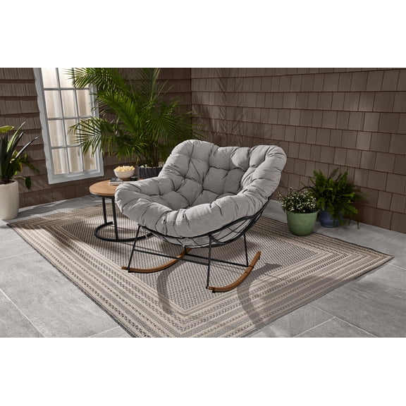 Better Homes & Gardens Marlow Papasan Outdoor Rocking Chair, Gray