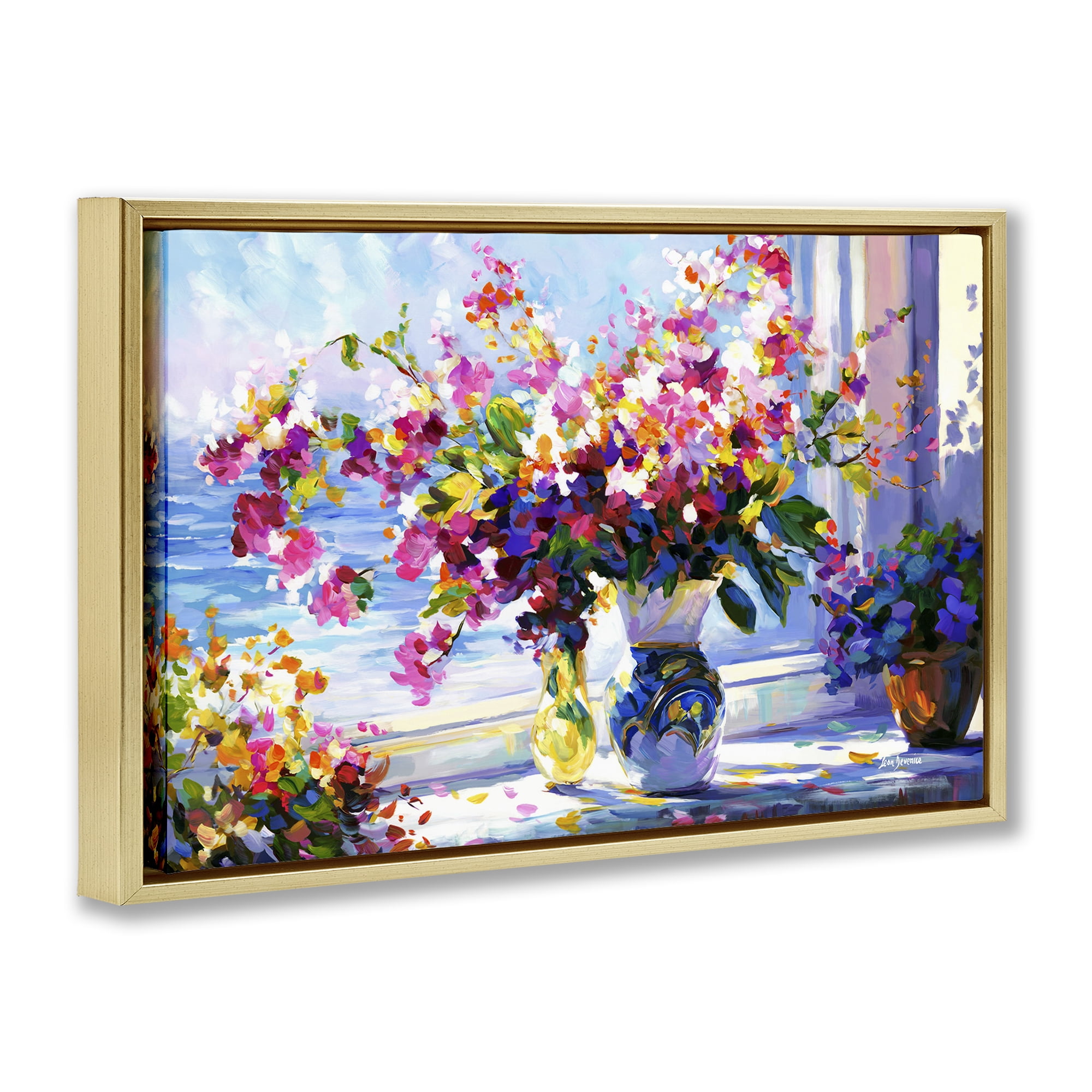 Stupell Industries Morning Sun Blooms Botanical & Floral Painting Gold Floater Framed Art Print Wall Art, 25 x 17