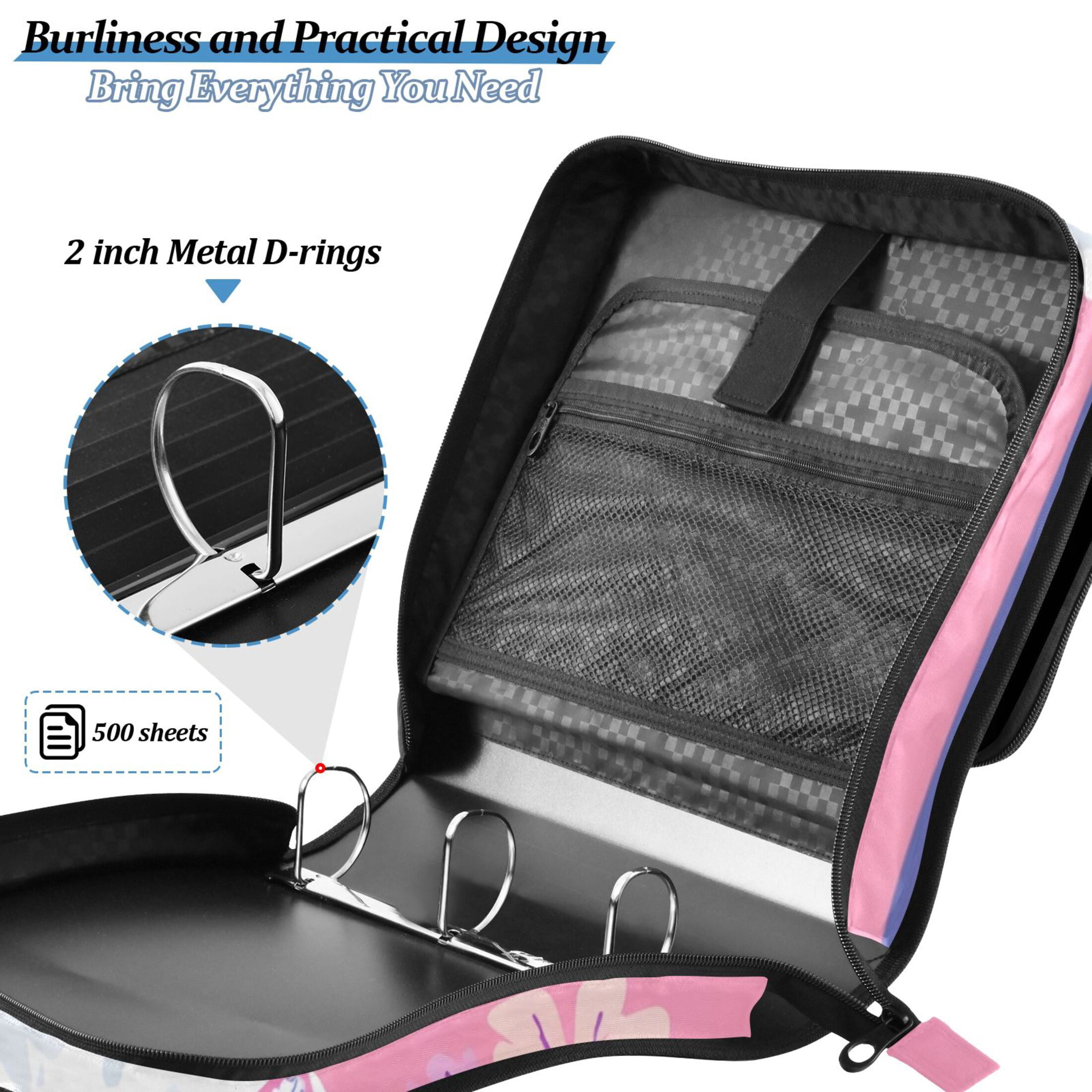 3 Ring Zipper Binder with Shoulder Strap Waterproof Trapper Keeper 2 Inch D-Ring 500 Sheets Capacity Alpaca Holding Cactus