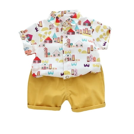 

Baby Boys Clothing Sets Floral Printed O-Neck Short Sleeve Clothes Shorts House Shirt Button Down Top Shorts Summer Outfit Dailywears Comfortable Loose Fittness Sets