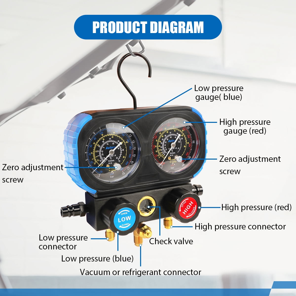 Mrcartool Refrigeration Digital Manifold Pressure Gauge HVAC System Tester for Home Ship Car A/C