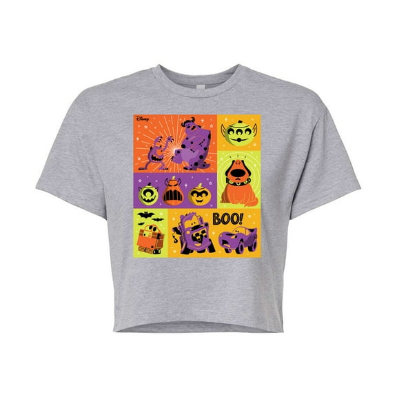 Disney Pixar - Halloween Movies Grid - Juniors Cropped Cotton Blend T-Shirt