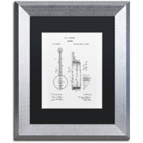 Trademark Fine Art "Vintage Banjo Patent 1896 White" Canvas Art by Claire Doherty Black Matte, Silver Frame