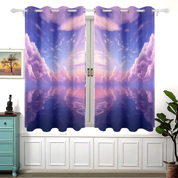 Purple Starry Sky Curtain Black Out Thermal Insulation Curtains Aesthetic 54 Inch Length for Bedroom Living Room 2 panels set