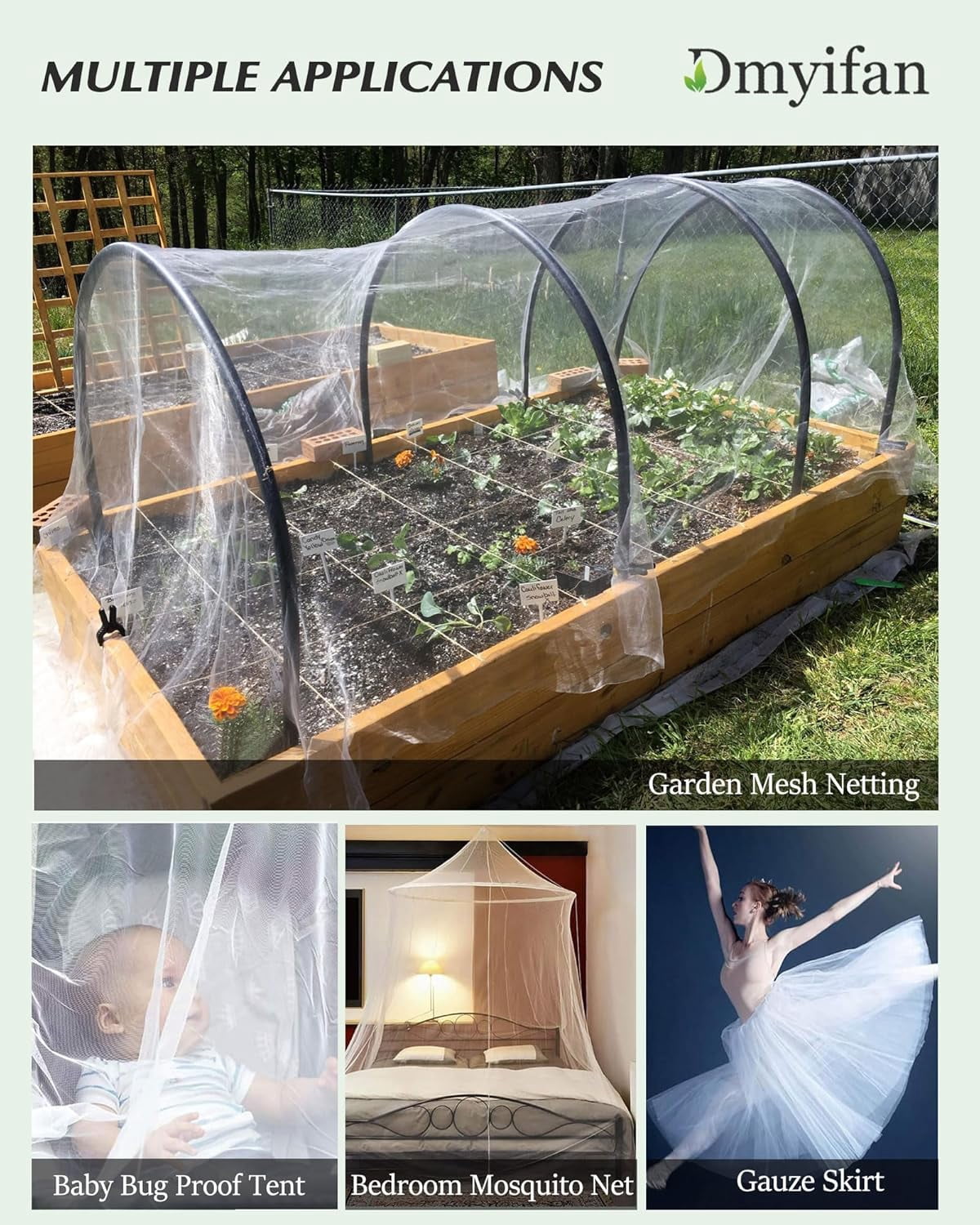 8x10Ft Ultra Fine Garden Mesh Netting Thicken Protection Netting for Vegetable Plant Fruits Health Growing, White Screen Barrier Net for Pest Bird Mosquito