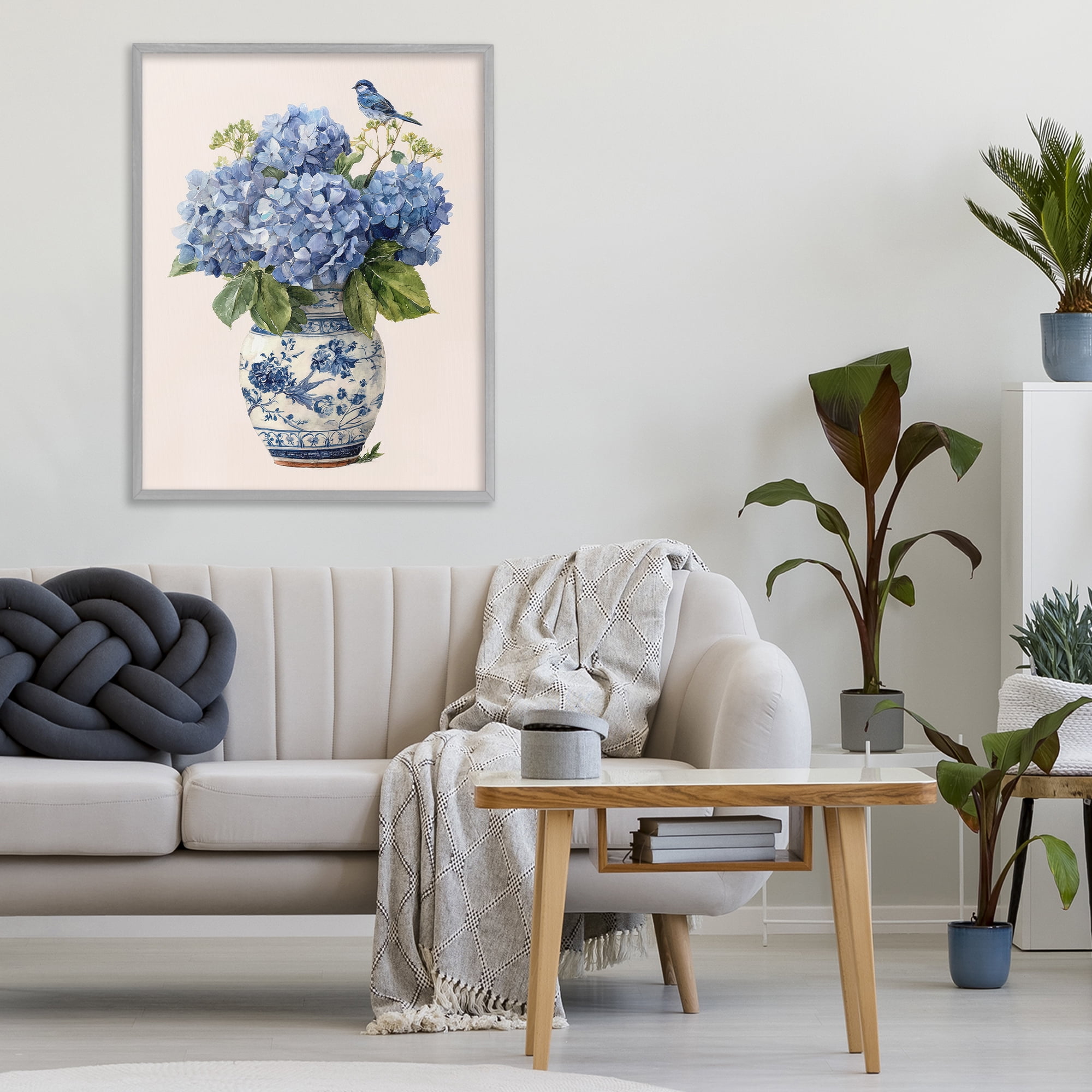Stupell Industries Songbird Perched on Hydrangeas Gray Framed Giclee Art, design by Imagine It Images