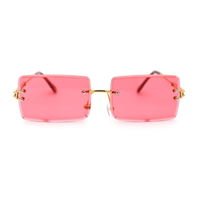 Luxe 90s Full Rimless Bevelled Oceanic Lens Square Sunglasses Gold Red