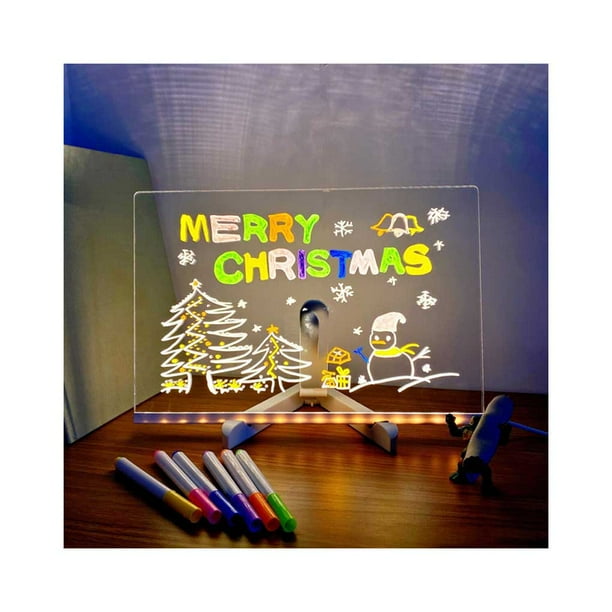 Bewildely Tablero de dibujo brillante, luz nocturna LED con 7 bolígrafos, regalos para niños, pintura nocturna DIY, accesorio de escritura a mano, Kits de decoración para fiestas 30x20CM Bewildely HA067503-01