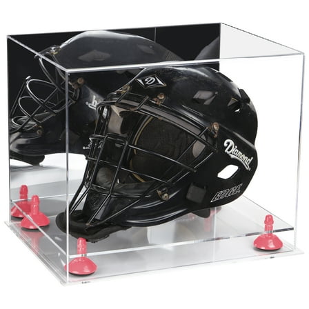 Acrylic Catchers Helmet Display Case with Mirror, Pink Risers and Clear Base (A002-PNR)