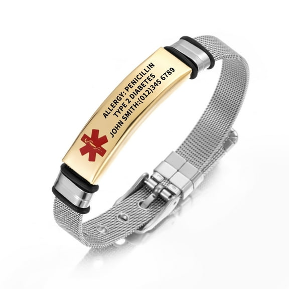 Vagzen Stainless steel Medical Alert ID Bracelet for Men Women, Engraving Customized Now