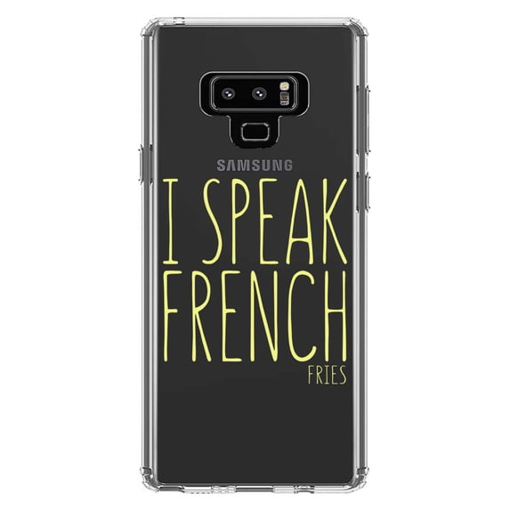 DistinctInk Clear Shockproof Hybrid Case for Samsung Galaxy Note 9 - TPU Bumper Acrylic Back Tempered Glass Screen Protector - I Speak French