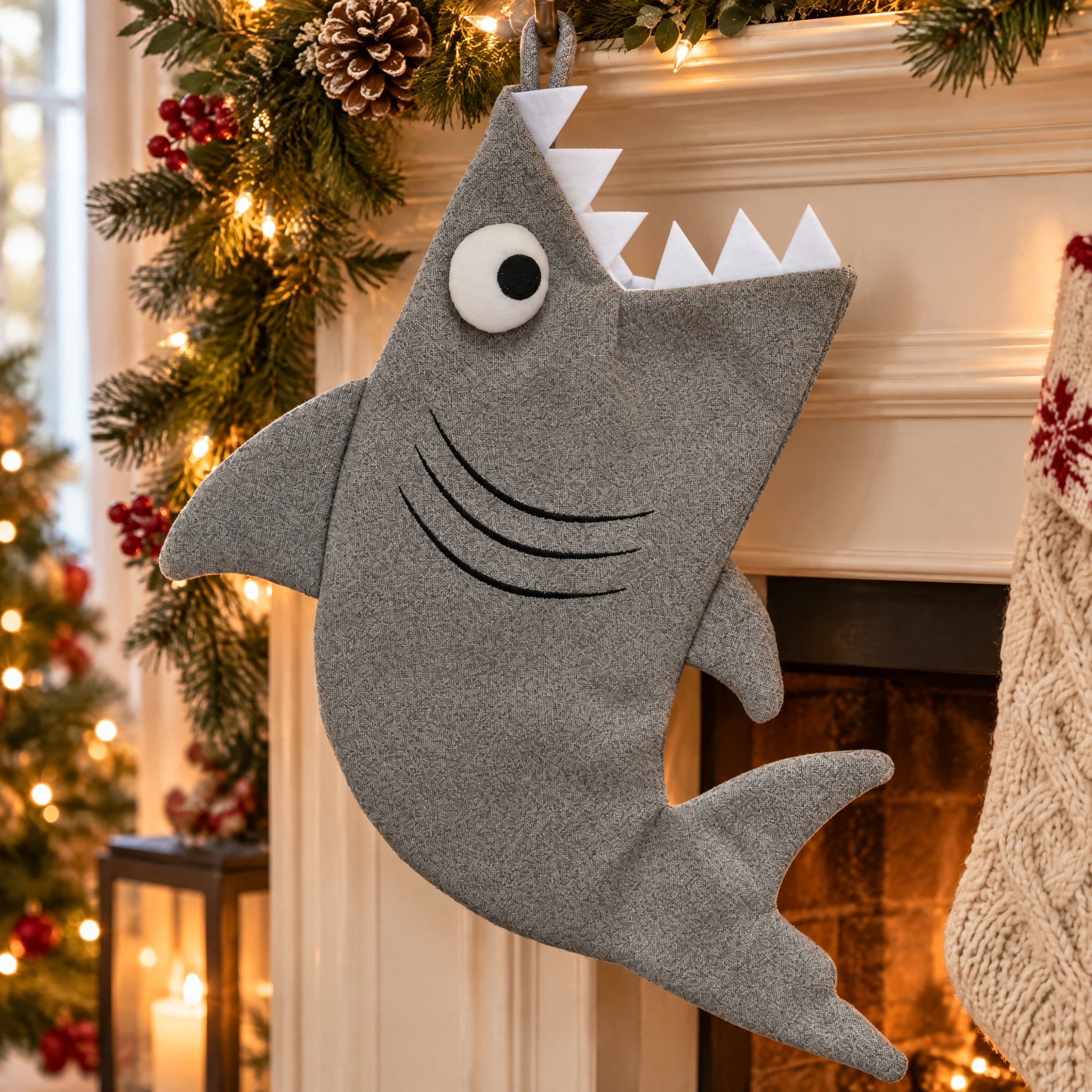 Shark Christmas Stocking, Gray, 20", by Holiday Time