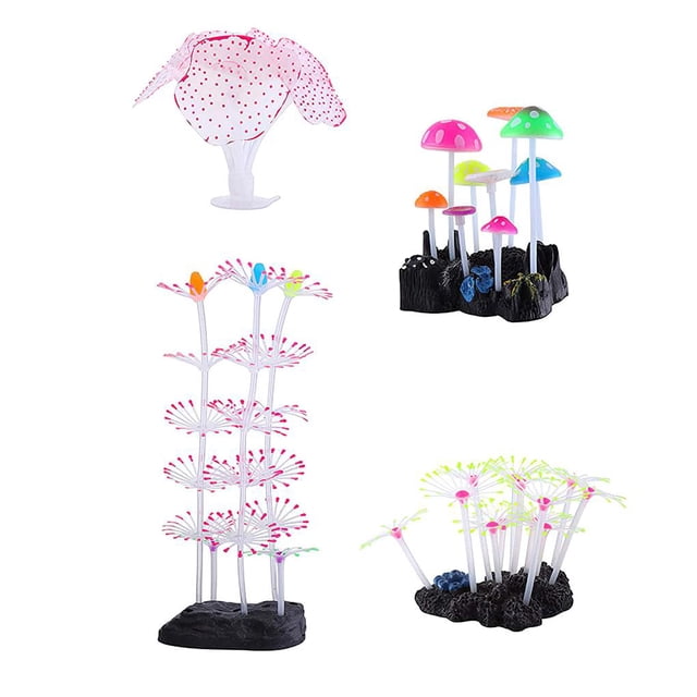 Decoraciones Para Peceras Plantas De Pecera De Silicona Coral De Silicona Artificial Cuerno De Silicona Colorido Resina De Coral Anémona De Mar Para Pecera 4 Unids Serendint PT001245-00