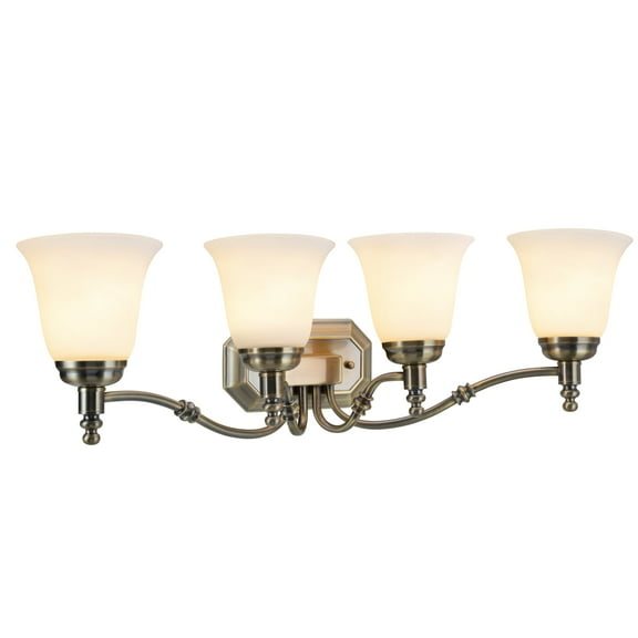 Aspen Creative 62023-2, Four-Light Metal Bathroom Vanity Wall Light Fixture, 30" Wide, Transitional Design in Satin Nickel with Frosted Glass Shade