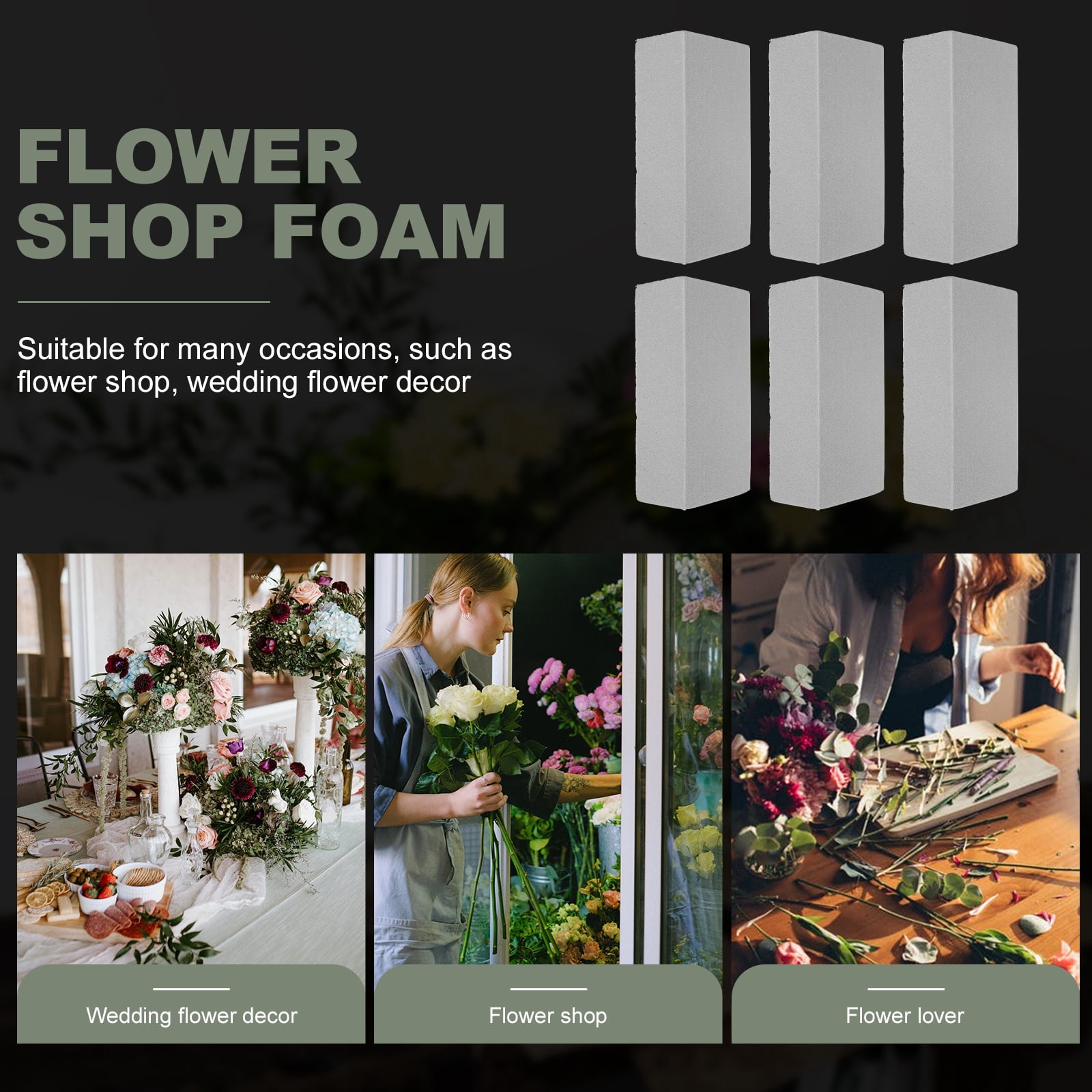 Toddmomy Flower Arrangement Foam Black 6Pcs 8.9X4.1X2.8In