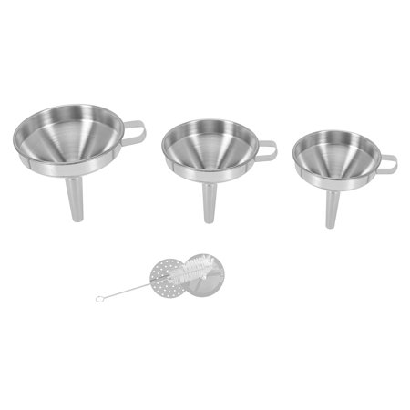 

Xigeapg Stainless Steel Funnel Kitchen Set 3 Pack Funnels with 2 Removable Strainer Filter and 1 Pcs Cleaning Brush