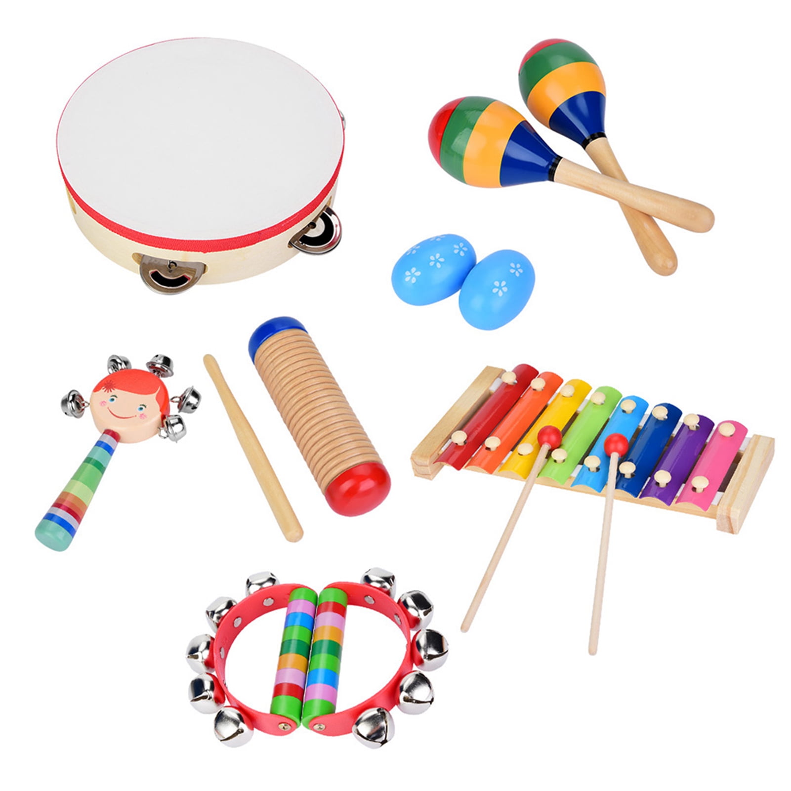 Ensemble de Tambours pour Enfants, Instruments de Musique pour Tout-Petits, 13 Pcs Instruments de Musique en Bois pour Enfants