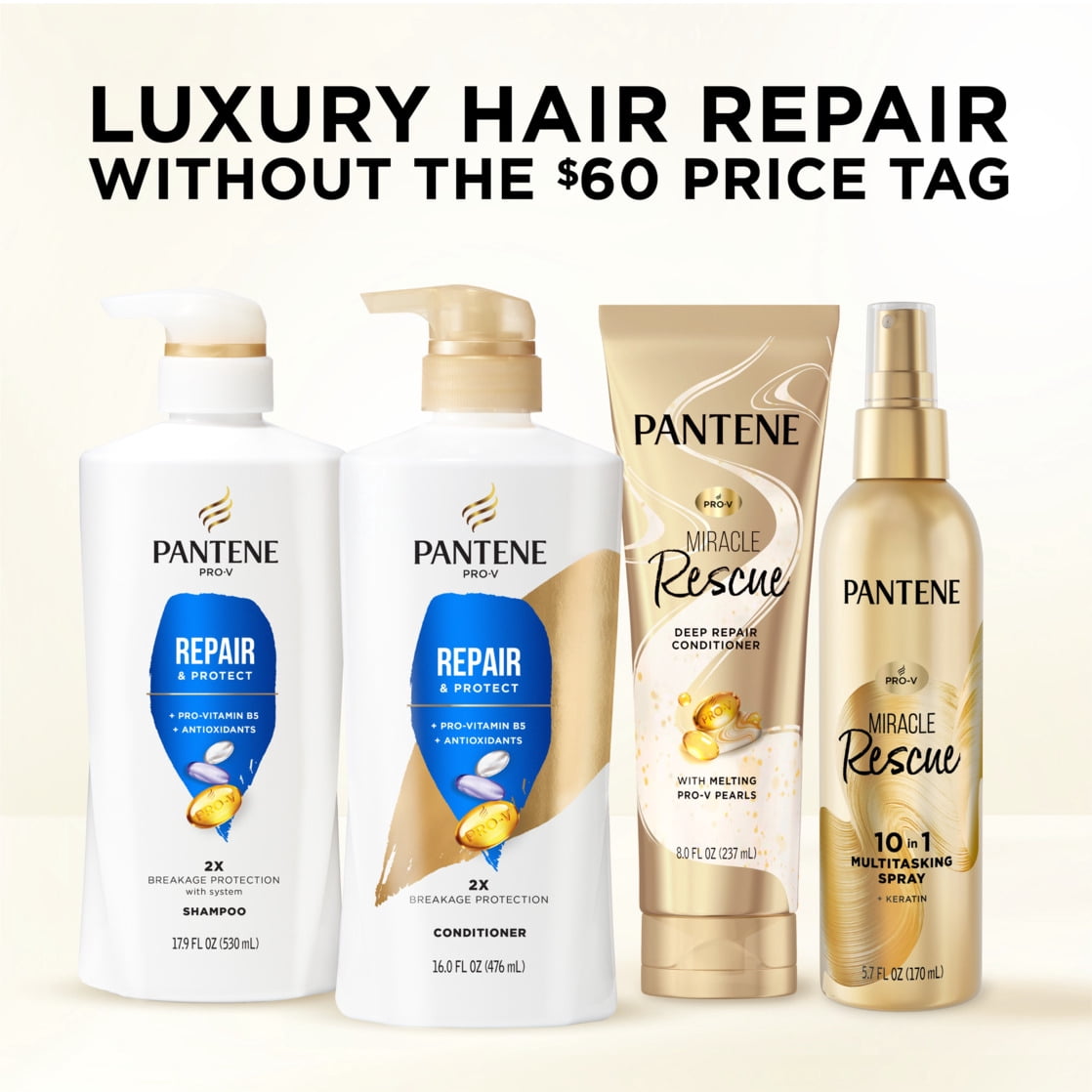 (4 pack) Pantene Pro-V Shampoo, Repair & Protect, All Hair Types, 17.9 fl oz