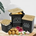 thumbnail image 5 of Pethiy Kitchen Canisters Set, Storage Bin for Potato Onion & Garlic, 3 Pack Set Countertop Pots Containers with Wooden Lid - Potato Storage, Garlic Bin, Onion Keeper Tin with Aerating Holes-Black, 5 of 6
