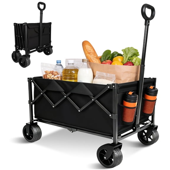 TERRALYX Wagon Cart Foldable,220lbs Capacity Collapsible Wagon with  Handle Lock and Swivel Wheels for Camping Grocery Garden Beach Sports Fishing