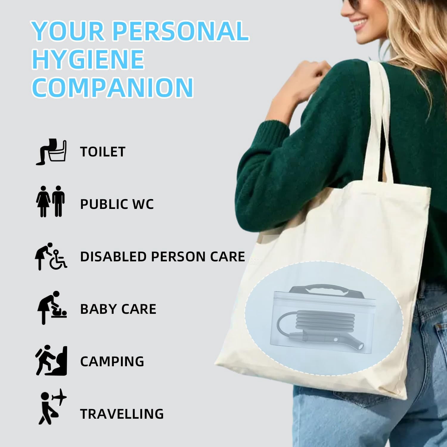 Electric Rechargeable Handheld Personal Travel Bidet Portable For Toilet Bathroom And Outdoor Hiking Strong - Soft Options Refreshing Clean With 2.3l Water Storage (black 2.3l)