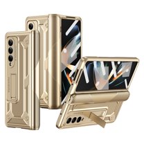 SaniMore for Samsung Galaxy Z Fold 5 7.6" 2023 Case, Tempered Glass Screen Protector Hinge Protection Hidden Magnetic Kickstand Heavy Duty Protective All-inclusive Cover For Galaxy Z Fold5, Gold