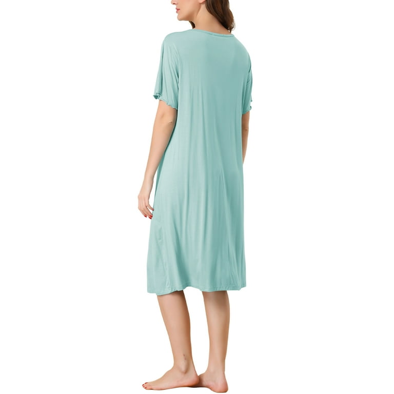 Unique Bargains Womens Nightshirt Button Down Nightgown Long