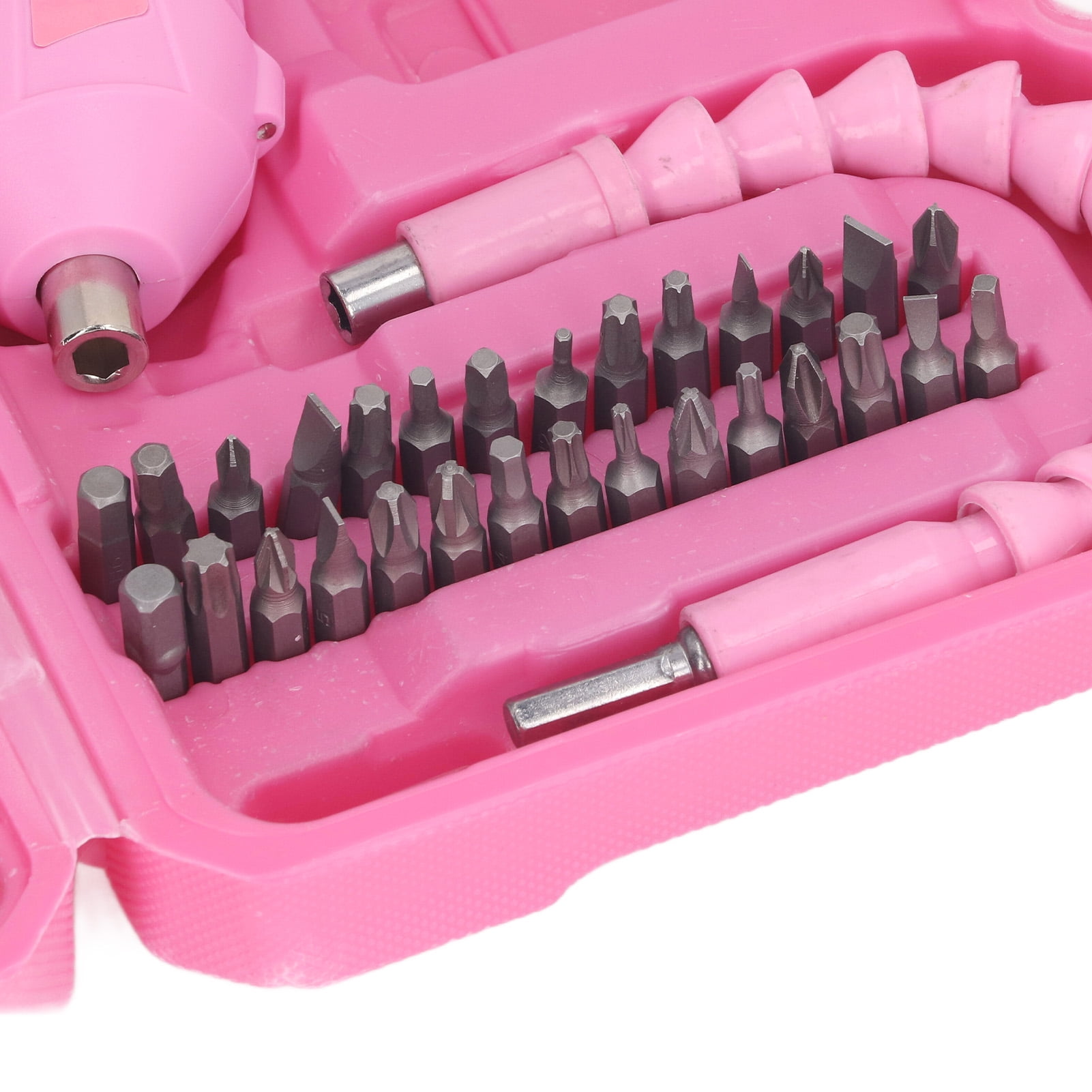 Riousery Pink Foldable Electric Screwdriver 48-Piece Set (10 inches / 25.4 cm), 3.6V Rechargeable USB Cordless Screw Driver Kit with LED Light, 180° Rotatable Handle and Toolbox for Home DIY Repair