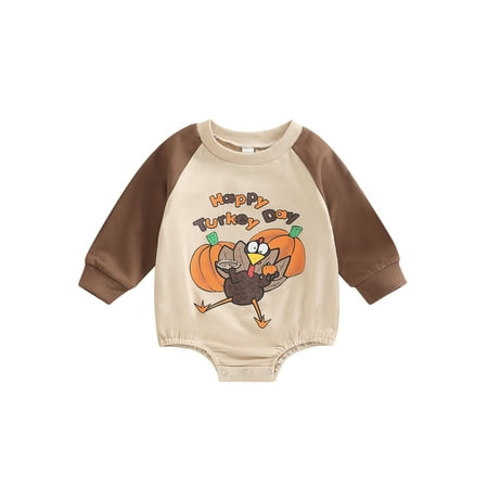 

Thaisu Baby Girl Boys Romper Long Sleeve Round Neck Letters Print Crotch Button Loose Bodysuit Tops
