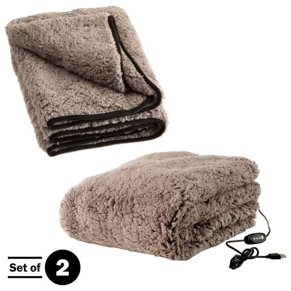Heated Blanket 2-Pack - USB-Powered Sherpa Throw Blankets for Travel, Home, Office, or Camping - Winter Car Accessories by Stalwart (Gray)