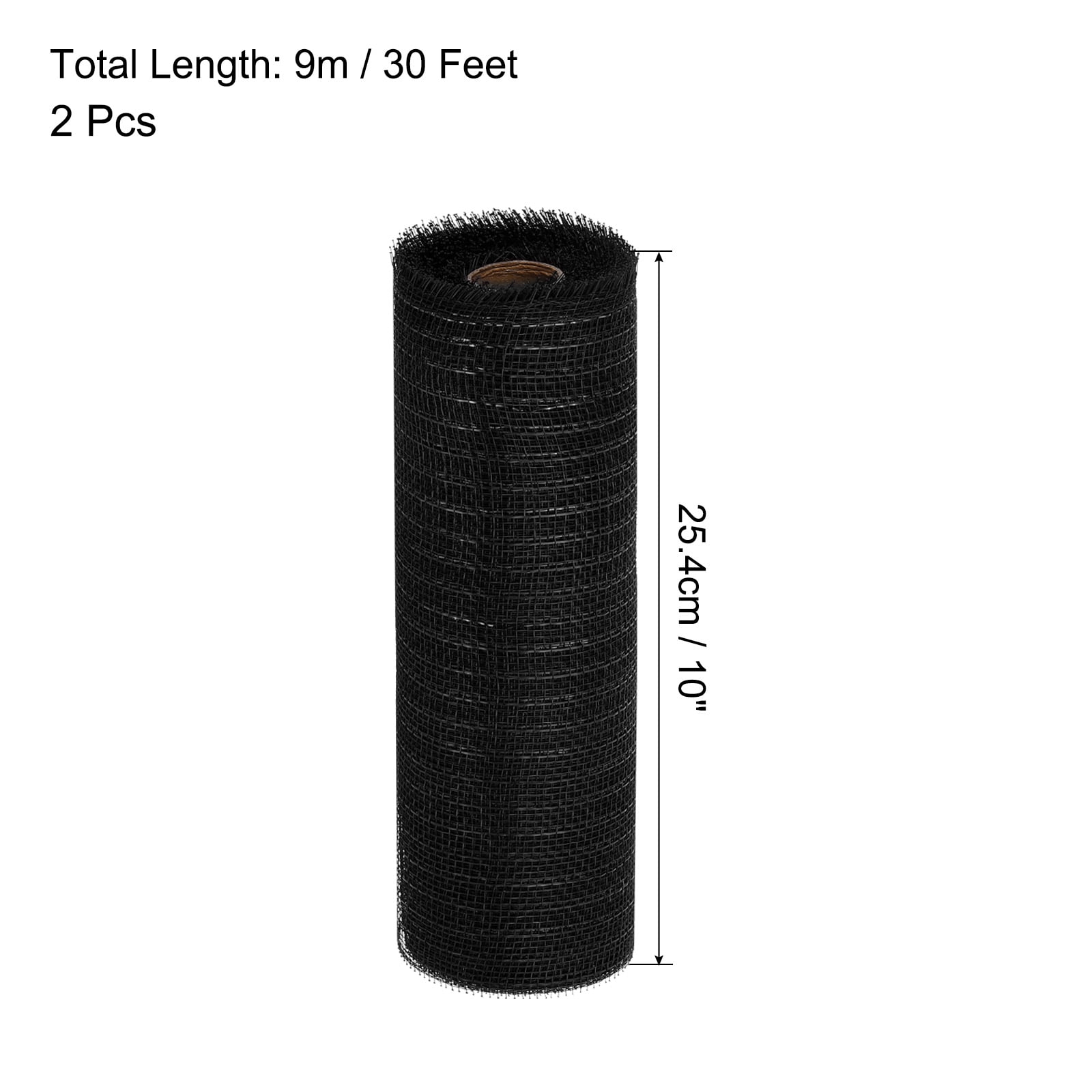 Uxcell 2 Pcs 10" x 30Feet PP Decorative Mesh Ribbon, Black with Black Foil
