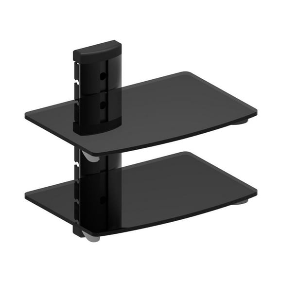 Repisa flotante doble de cristal templado moderno. Soporta hasta 10 kg por repisa. 43 x 36 x 25 cm.