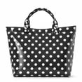 thumbnail image 2 of Black Polka Dot PVC Tote Bag for Women, Waterproof 17.3"x11.8"x4.7" Hook and Loop Closure Reusable Shopping Handbag with Sturdy Handles for Beach, Travel & Daily Commute, 2 of 8