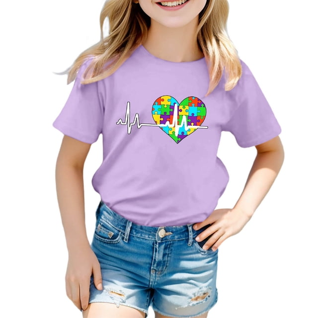 Vêtements pour Filles Imprimé Chemise à Manches Courtes Col Rond Tenues d'Été pour Filles 8-9 Ans Mode pour Filles