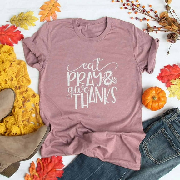 AOOCHASLIY Thanksgiving Day Women Tops Women's Casual Thanksgiving Print Pullover Short Sleeve T-Shirt Tops Shirt