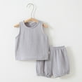 thumbnail image 2 of Plebaso Baby Boys Girls Full Cotton Two-Piece Sets Solid Color Crew-neck Sleeveless Tops Shorts Infant Summer Clothes, 2 of 3