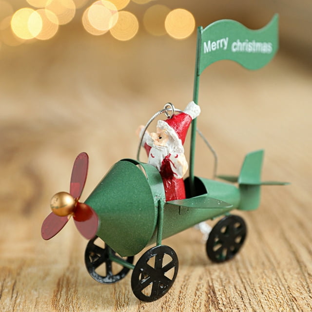 Puntoco Colgante de resina de Navidad con composición de hierro, adorno de árbol de Navidad con forma de avión, ciervo y Papá Noel pintado, esencial para festivales