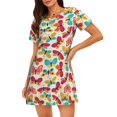 thumbnail image 1 of Easygdp Colorful Butterflies Camisón de manga corta para mujer, informal, estampado, 1 of 6
