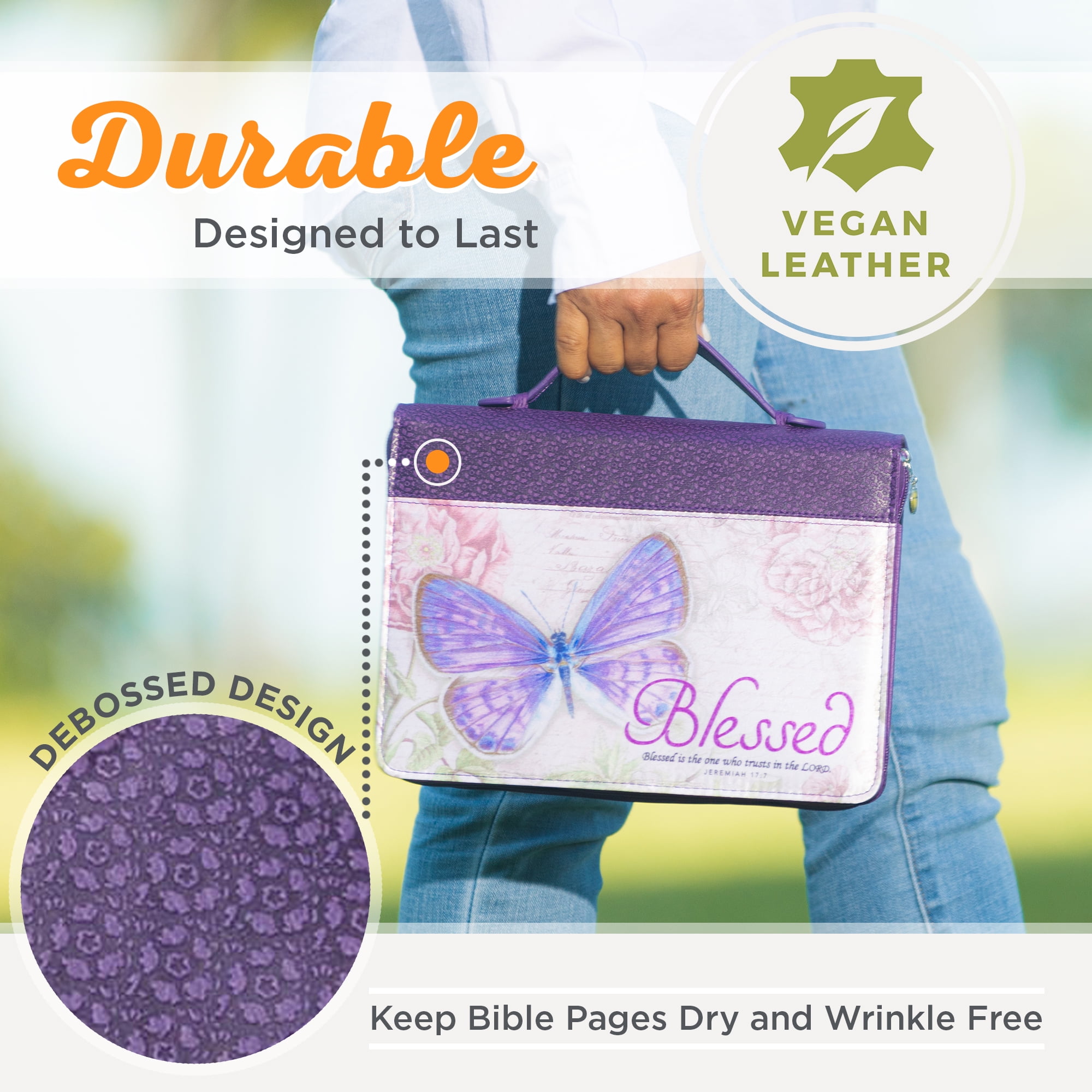 Purple Botanic Butterfly Blessings Fashion Bible Cover  Blessed Jeremiah 17:7  Bible Case Book Cover, Large Christian Art Gifts