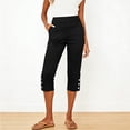 thumbnail image 2 of Yertdoel Capri Pants for Women Elastic Waist Button Split Hem Solid Color Workout Capris with Pockets Daily Cozy Casual Lightweight Capri Pants, 2 of 10