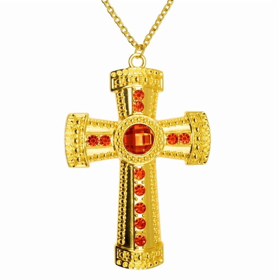 UNDERWRAPS Gold Cross with Red Jewels - Fathers Day Gift, Religious Gifts for Men & Women, Halloween Fashion Jewelry, Gothic Cross Necklace