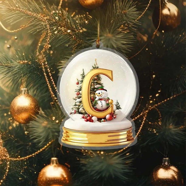 Adorno para Coche de Acrílico con 26 Letras de Cristal Amarillo, Colgante para Árbol de Navidad, Decoración Del Hogar