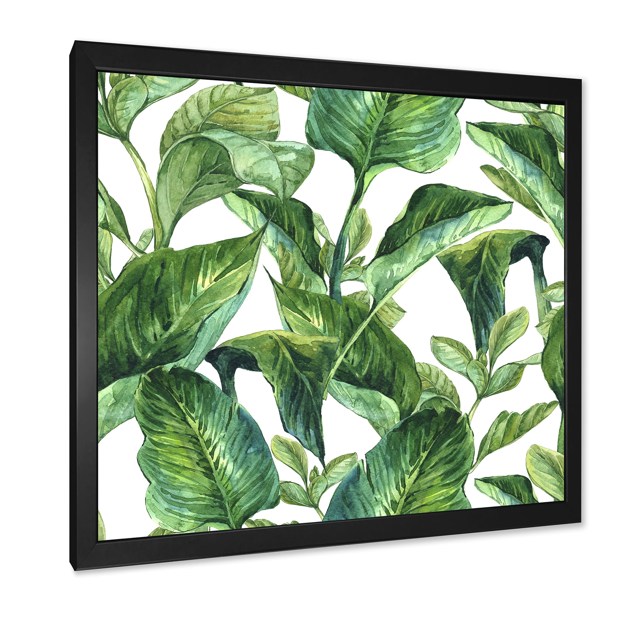 Designart 'Foliage Of Tropical Leaves On White' Tropical Framed Art Print