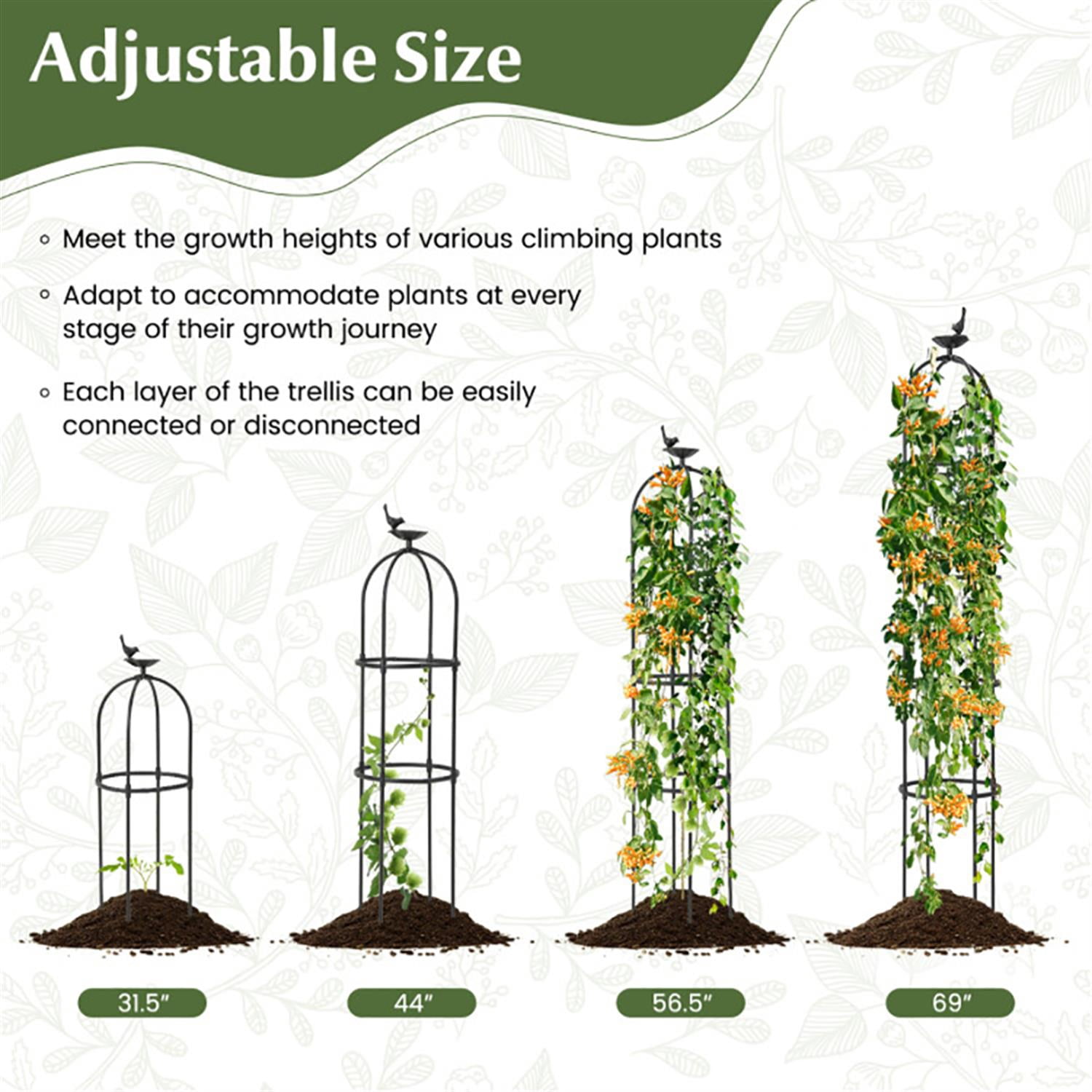 Spaco 2-Pack Garden Obelisk Trellis for Climbing Plants, Garden Tomato Cage, Decorative Rustproof Cucumber Trellis for Indoor & Outdoor, Black